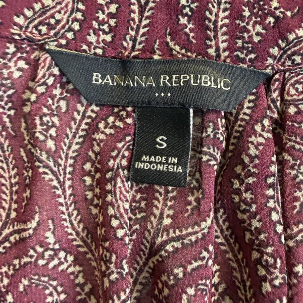 Banana Republic Paisley Midi Dress Womens Small Burgundy Ruffle Long Sleeve Belt - Image 6