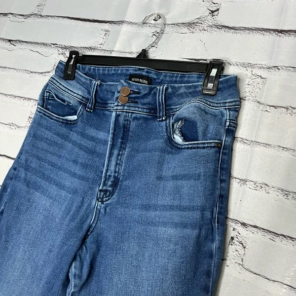 Blue Flare Wide Leg Jeans High-Rise Waist Hippie Y2K Baggy Style SZ 29 Retro - Image 7