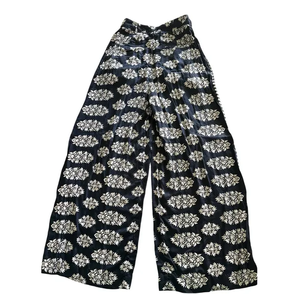 Anthropologie Omika Sinatra Wide Leg Pant Small Black White Handmade Blockprint - Image 3