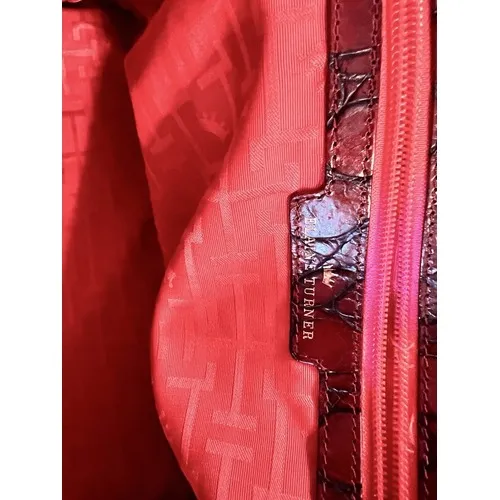 Elaine Turner Red Crocodile Embossed Leather Satchel Handbag Gold Hardware‎ - Image 11