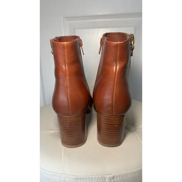 Jeffrey Campbell Prianka Cognac Leather Ankle Booties Block‎ Heel Brown Size 8 - Image 4
