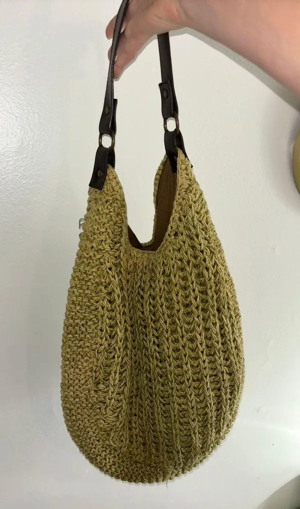 Boho Crochet Shoulder Bag Tote Green - Image 2
