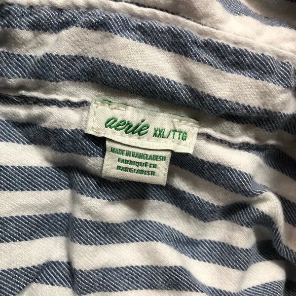 Aerie Blue and White Striped Button-Up Shirt With Pocket - Image 3