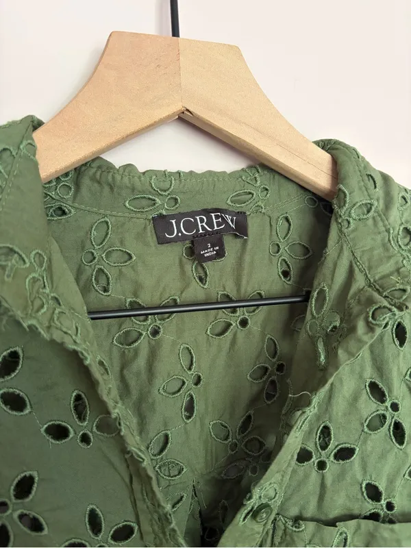 J. Crew Olive Green Spring Garden Eyelet Button-up Blouse - Image 3