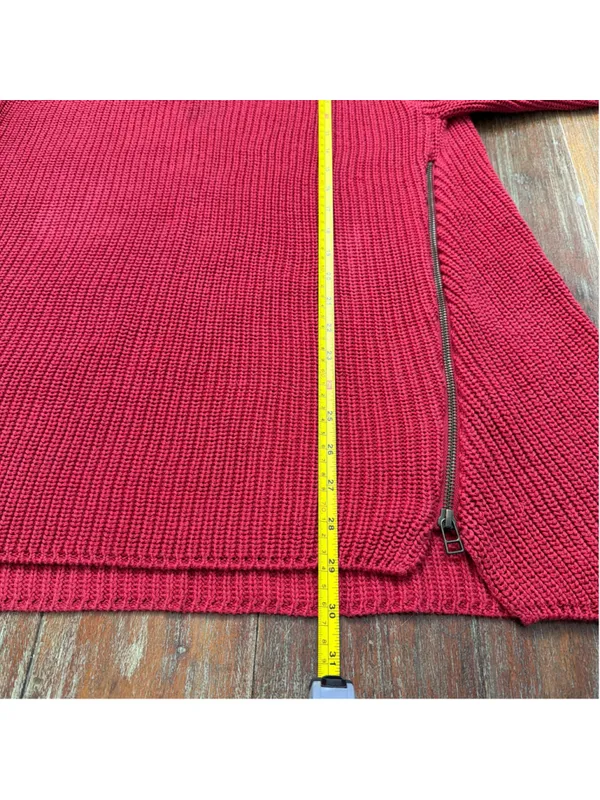 Habitat Clothes To Live In Red Chunky Knit Side Zip Mock Neck Tunic Sweater XL - Image 9