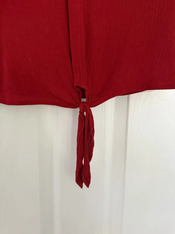 Red 70s Style Culotte Blouse Crisscross Tie-Front Women’s Top - Image 3