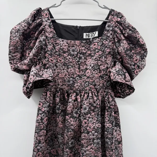 Mary Benson Lucinda Winter Floral Black & Pink Jacquard Dress Sz S‎ NEW Prairie - Image 3