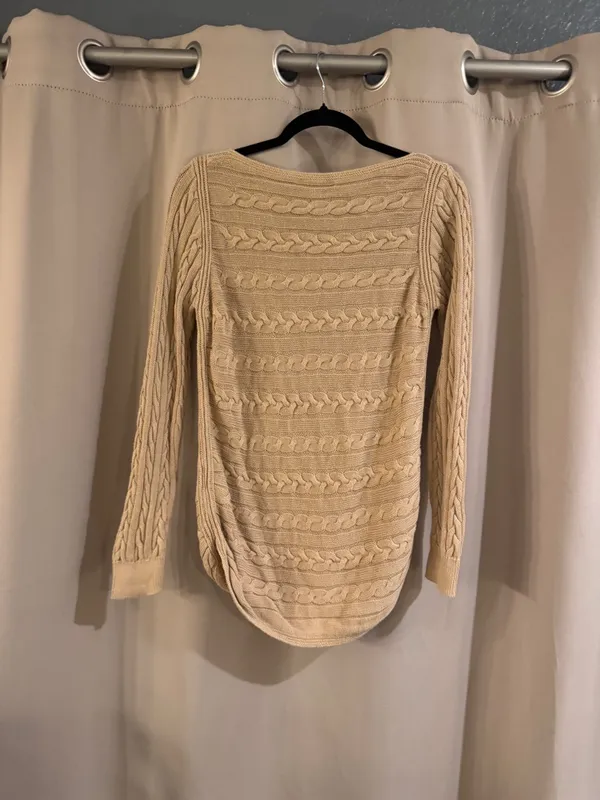 Ralph Lauren Tan Cable-Knit Scoop Neck Sweater - Image 2