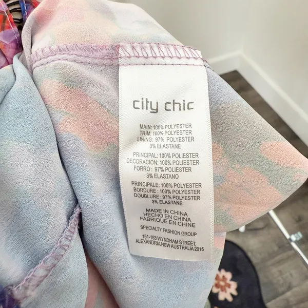 [City Chic] Blue Purple Abstract Floral Print Stained Glass Maxi Dress Sz 20 / L - Image 13