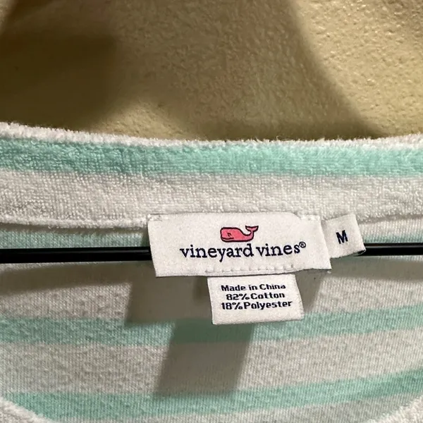 Vineyard Vines Medium Light Green Striped Terry Cloth Swim Cover Up Shirt - Image 2