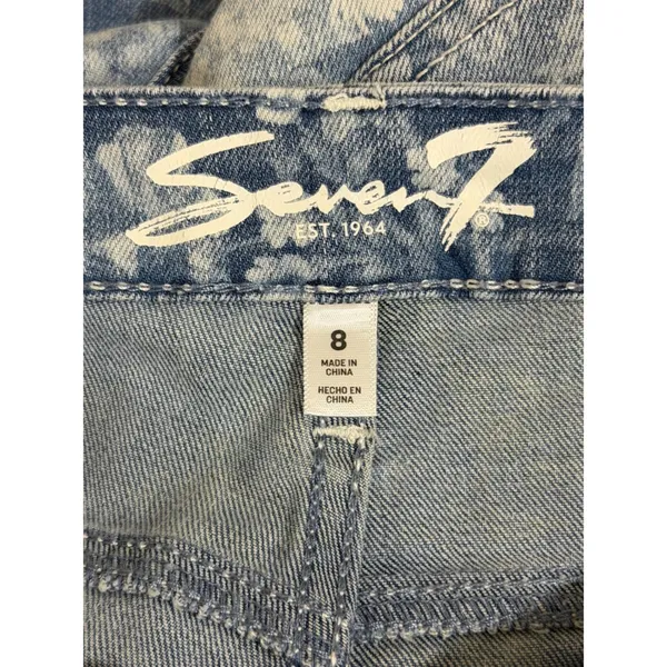 Seven7 Women Pathway Floral Kick Flare Jeans Blue White Raw Hem Size 8 Boho - Image 3