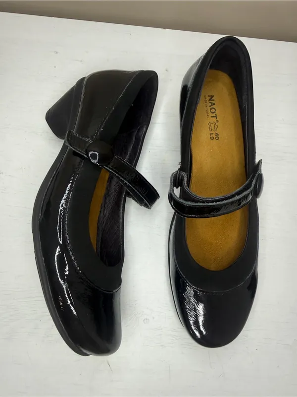Naot Women's Trendy Patent Leather Shoes 40 US 9 Strappy Black Heels Mary Jane - Image 3