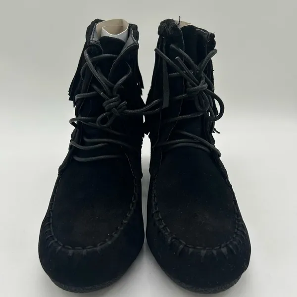 Top Moda Boots Womens 6.5‎ Black Moc Toe Lace Up Wedge Moccasin Bootie NEW - Image 4