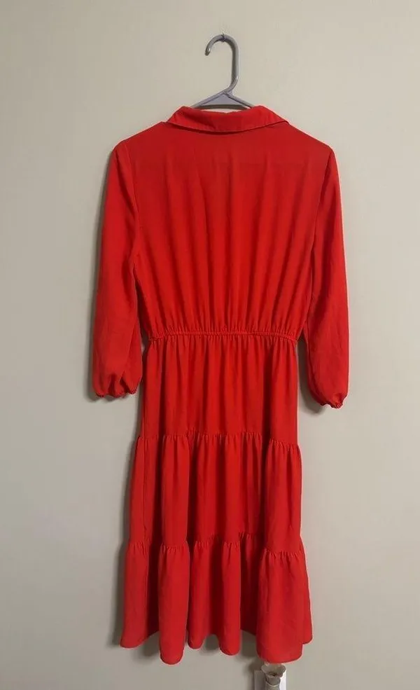 Nanette Lepore Button Front Long Sleeve Tiered Sheer Shirt Dress Size 4 - Image 2