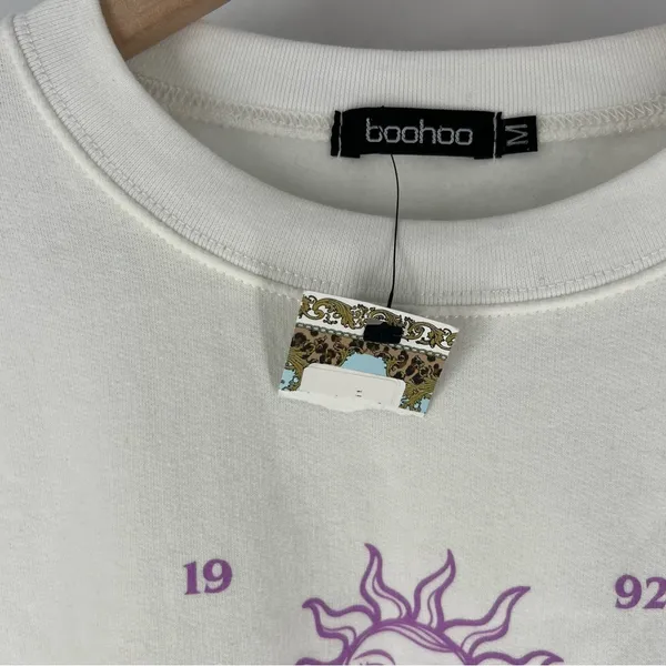 Boohoo White Grateful Sun‎ Sweatshirt Graphic 1992 Zodiac Crewneck M - Image 5