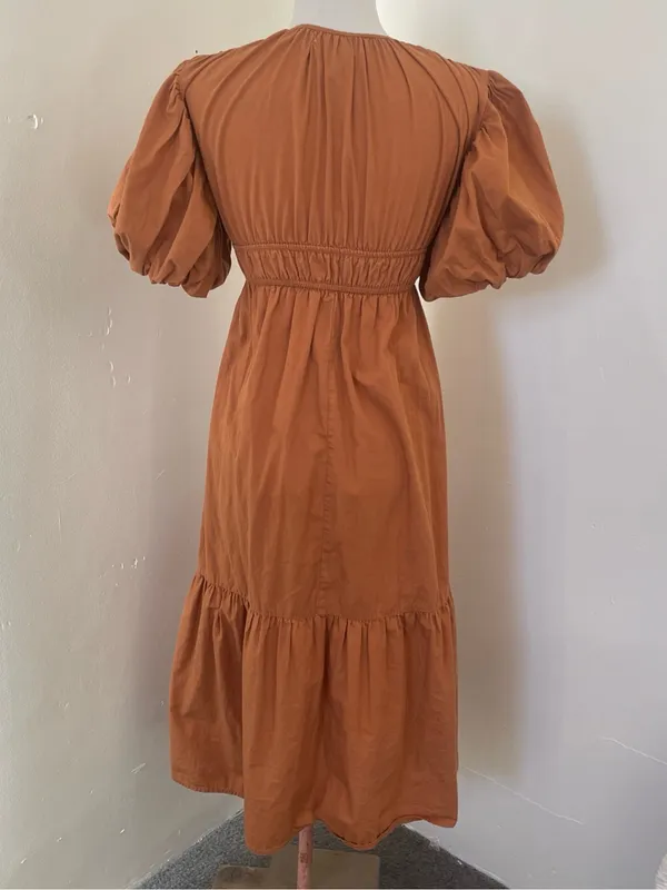 Jessica Simpson Terracotta Puff-Sleeve tiered Maxi Dress Sz XS - Image 5