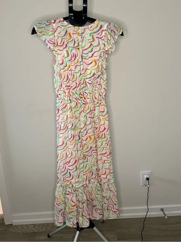 Hatley Colorful Ab Print Midi Dress XS Modal Flutter Sleeve | Smocked Waist - Image 2