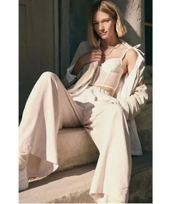 FREE PEOPLE Nothin' to Say Elastic Waist Pants in Champagne Dream Size Large - Image 13