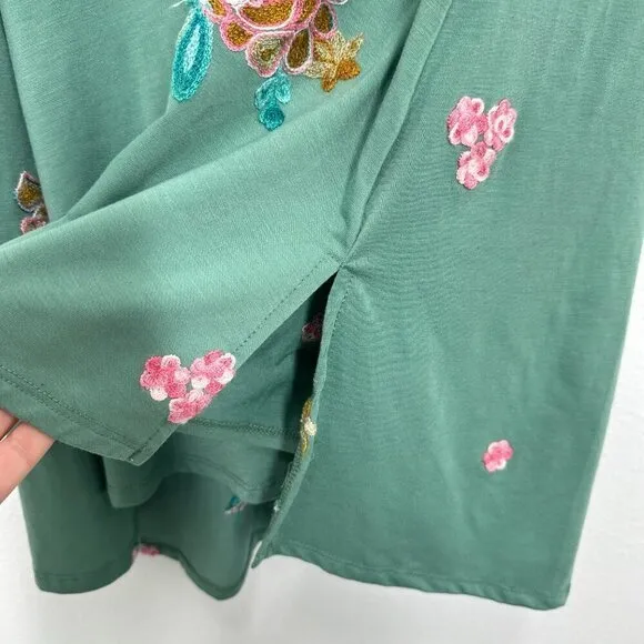 Figueroa & Flower Size Large Green Floral‎ Embroidered Collared A Line Dress - Image 3