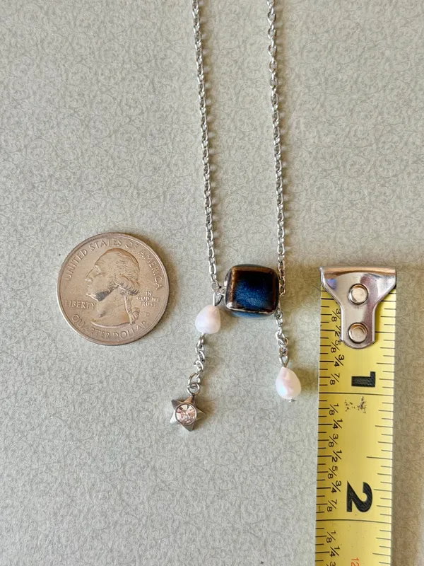 Handmade cube ceramic bead unique boho fairy necklace💙 - Image 5