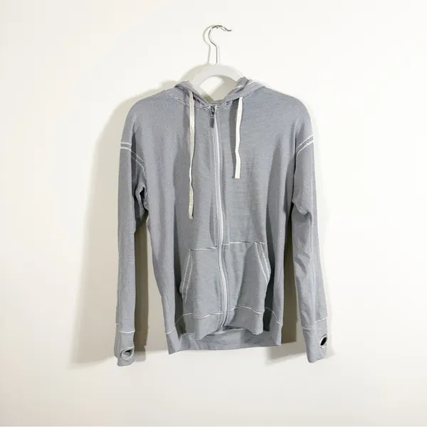 Albion Fit Zip Up Hoodie Sweatshirt Large Black White Stripe - Image 3