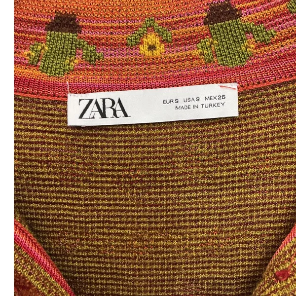 Zara Womens Cactus Floral Knit Cardigan Pink Orange Small Long Sleeve Button Top - Image 6