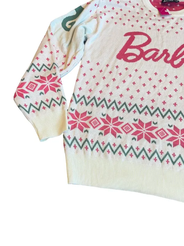 Mattel Barbie Pullover Stretchy Sweater Crew Neck Pony Tail Pink Size Small NWT - Image 3
