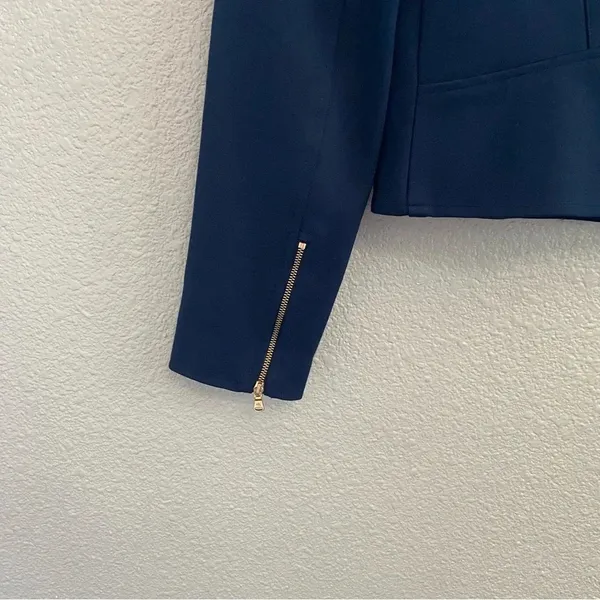 Ralph Lauren Blue Ponte Zip Front Size 4 Tailored Style Jacket - Image 4