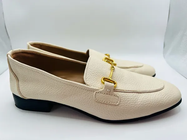 Mango MNG Leather Horsebit Loafers Ivory Pebbled Gold Bit Classic Preppy Quiet Luxury Slip On US 6 - Image 2