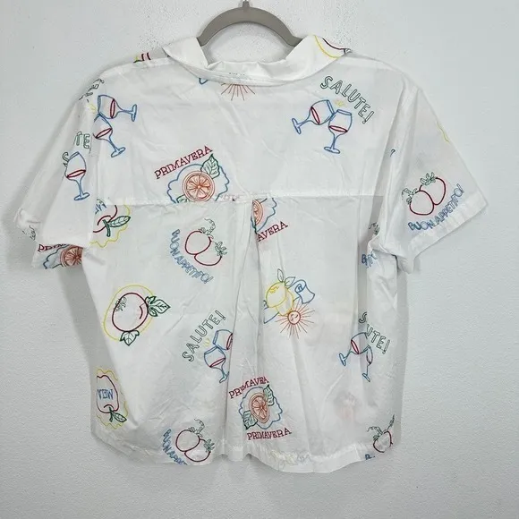 Jane‎ and Delancey White Embroidered Fruit Wine Sun Button Up Shirt Beachy Vacay - Image 11
