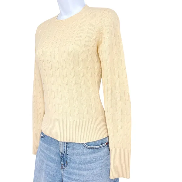 Vince 100% Cashmere Cable Knit Sweater XS Ivory Cream Elbow Patch Made USA - Image 3