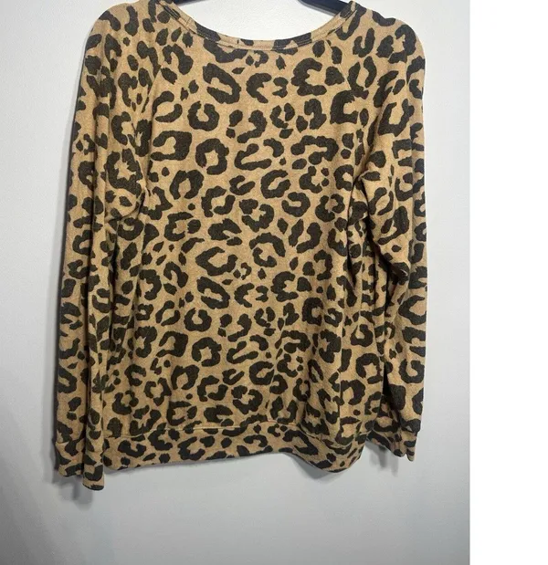 Buffalo David Bitton Cheetah Pullover Sweatshirt TopTan/Black Soft Size Large - Image 2