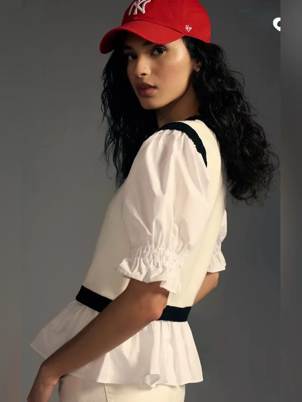 By Anthropologie Layered Poplin Sweater Top - Image 3