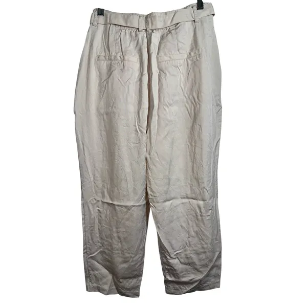 Abercrombie & Fitch Beige Cream Belted Pleated Tapered Trousers Dress Pants Sz M - Image 2