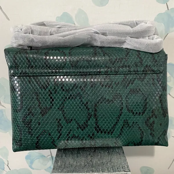 Nicole Miller Black and Green Snake Skin Crossbody Chain Link Strap Purse - Image 2