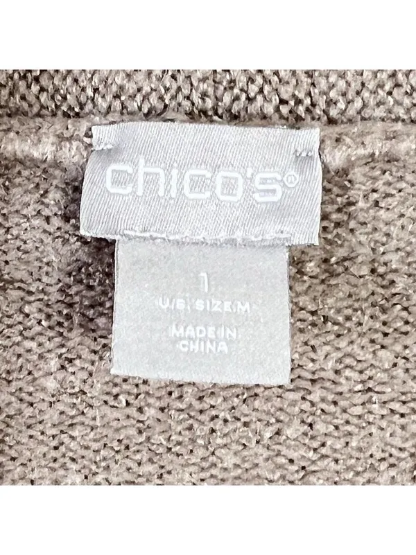 Chico's Open Front Faux-Pearl Cardigan Sweater Size 1 Medium Wool Blend Brown - Image 7