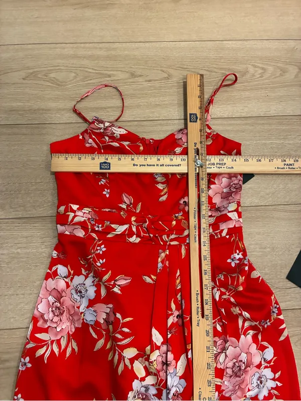 NWT Lulus Women’s My Favorite Day Red Floral Tulip Skirt Midi Dress Size S - Image 4