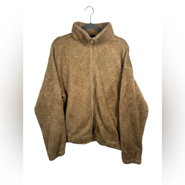 H&M‎ Teddy Fleece Jacket Women’s Large Tan Sherpa Full Zip Cozy Relaxed Fit - Image 2