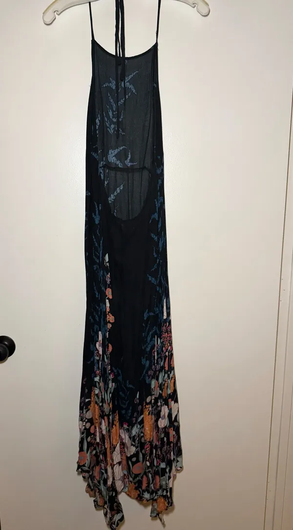Free People Black/Blue Multi Floral Maxi Halter Dress Women’s XS - Image 3