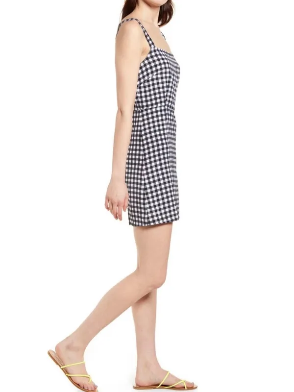 bp Black and White Gingham Square-Neck Mini Dress, Small - Image 2