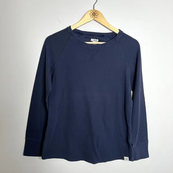 LL Bean Blue Ribbed Long Sleeve Top Size M - Image 4