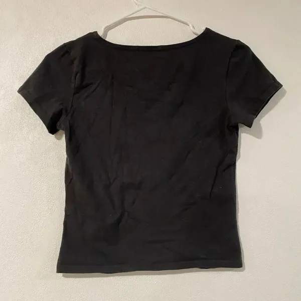 Brandy Melville Black Scoop Neck Baby Tee Fitted Minimalist Top - Image 3