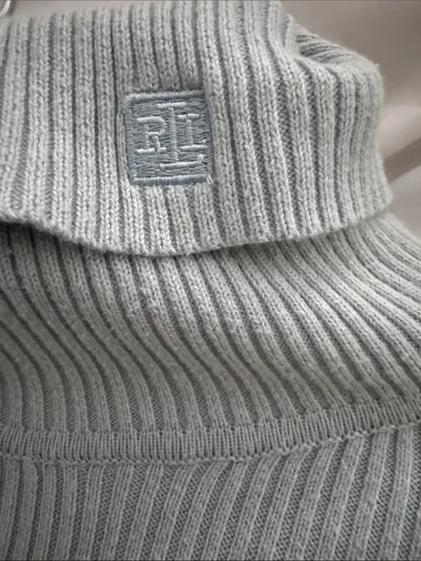 Ralph Lauren Light Blue Ribbed Turtleneck Sweater - Image 3