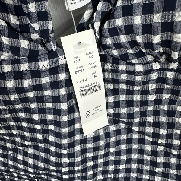 J.Crew Ruffle V Neck One Piece Gingham Swimsuit Padded Navy Retro US 24 NWT - Image 5