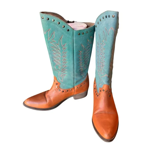 Matisse Tumbleweed Western Cowgirl Boots Cognac Turquoise Leather 9.5EE NWOT - Image 5