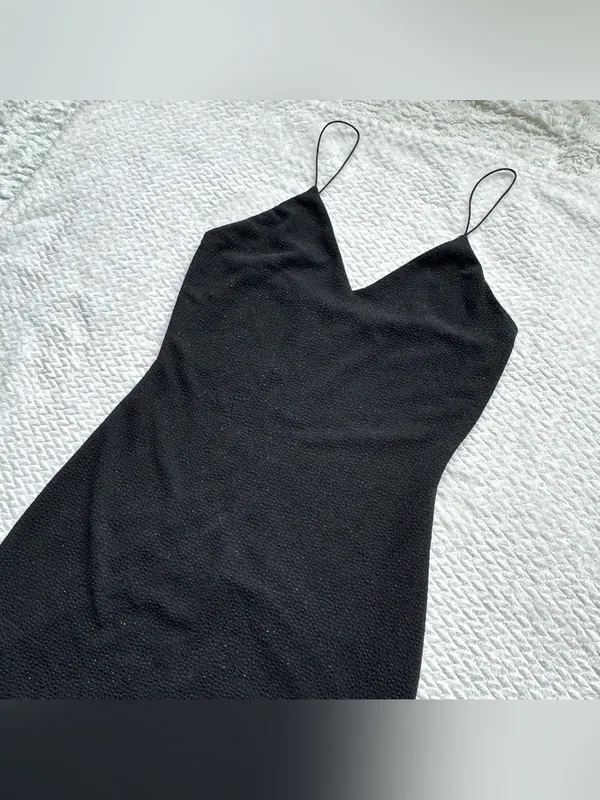 Alice + Olivia Stila Midi Dress 8 Black LBD Side Slit Sparkle Minimalist Party - Image 7