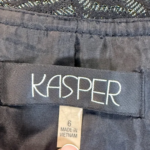 Kasper Womens Metallic Silver Black Zebra Print Ruffle Open Front Jacket Size 6 - Image 6
