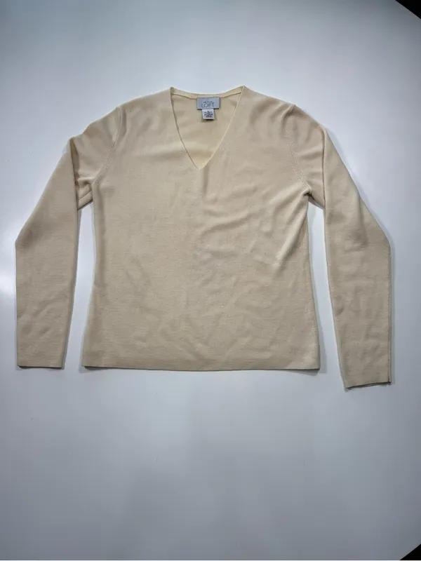 Ann Taylor Cashmere Wool Blend Ivory V-Neck Sweater - Image 2