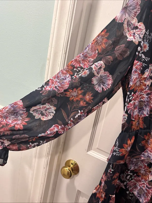 Gianni Bini Women’s Heidi Ruffle Mini Dress Size XL Navy/Rose Floral NWT - Image 5