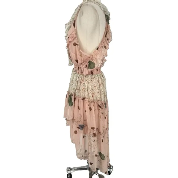 Free People Mixed Print Floral Sleeveless Tiered High Low Dress Size Small Fairy - Image 6